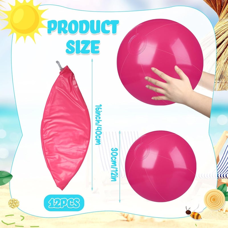 Raiten 12 Pcs Beach Ball Inflatable Beach Balls Large Inflatable Ball Floating Ball for Swimming Pool Party Favors Outdoor Activities Summer Birthday Party Supplies (Pink,12 Inch) - Image 2